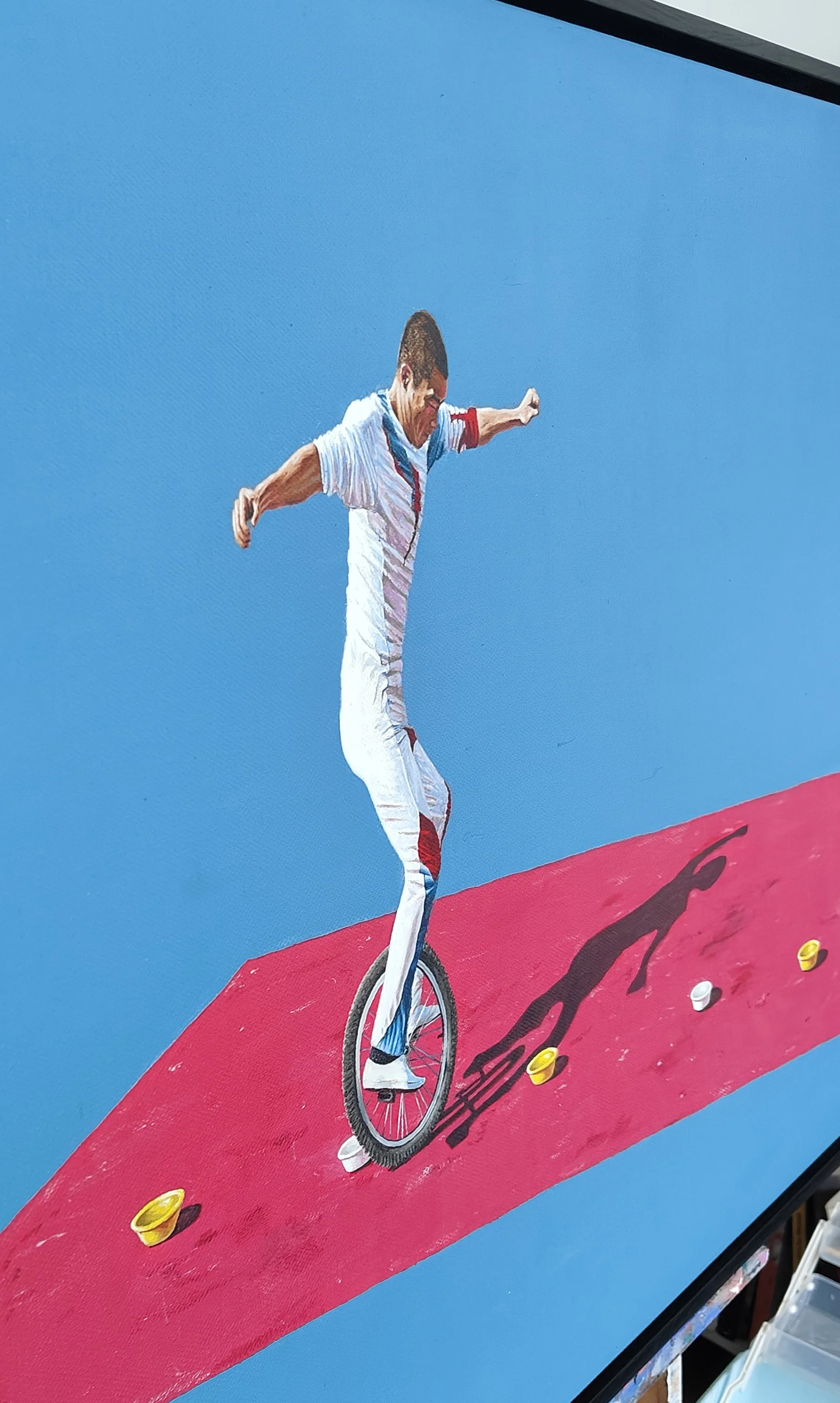   Unicyclist  (side view), 2023, acrylic on canvas, 60×80 cm 