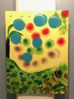 2115 Tropical Scene on Yellow Background