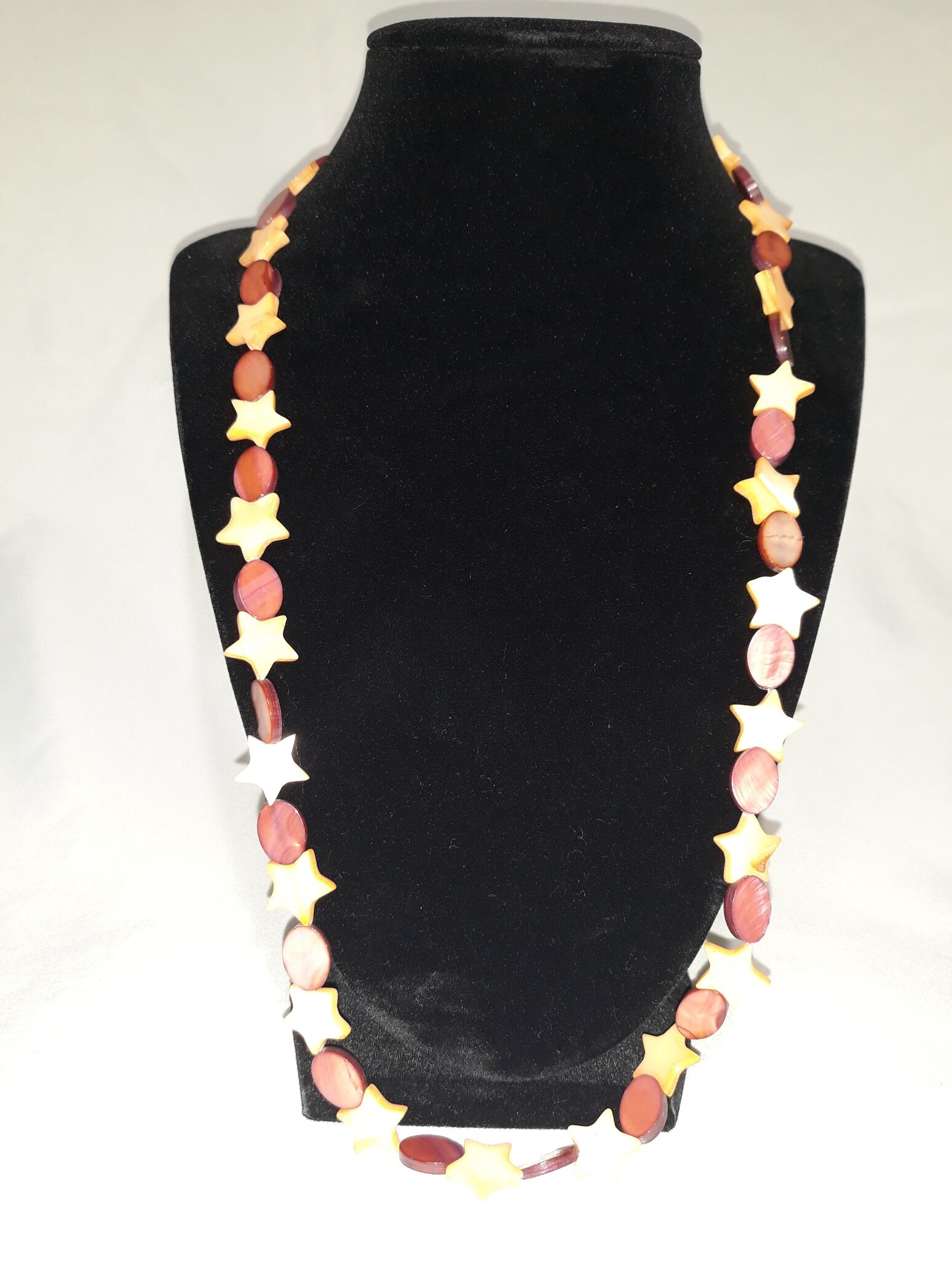 ES005 Necklace, salmon &amp; browns stars &amp; oval beads