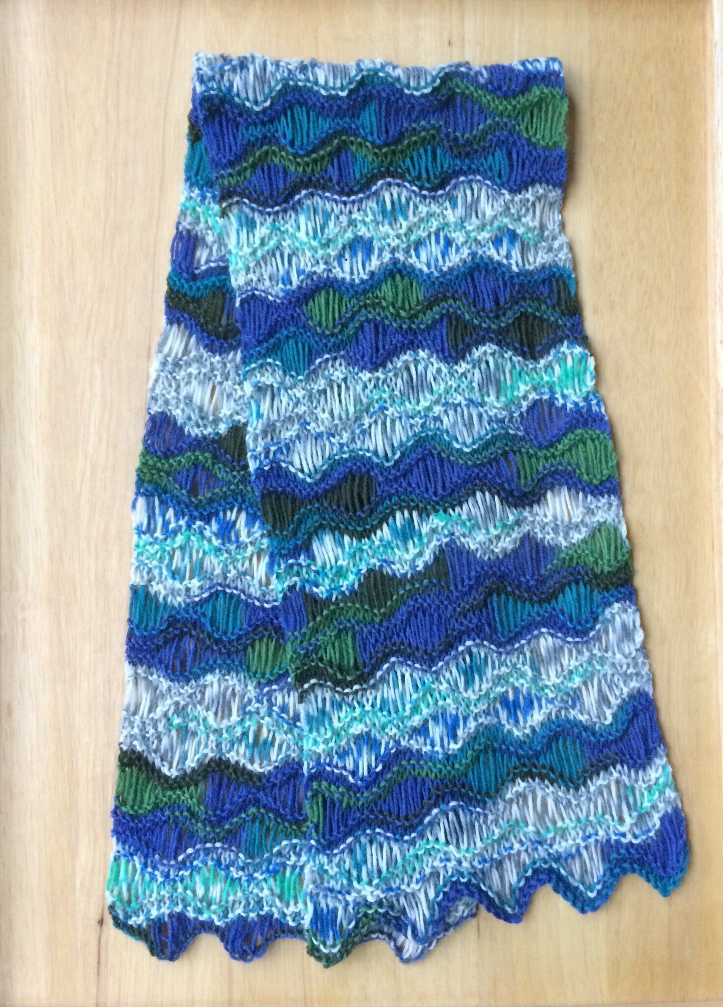 KY003 Knitted Scarf, blues, contains wool