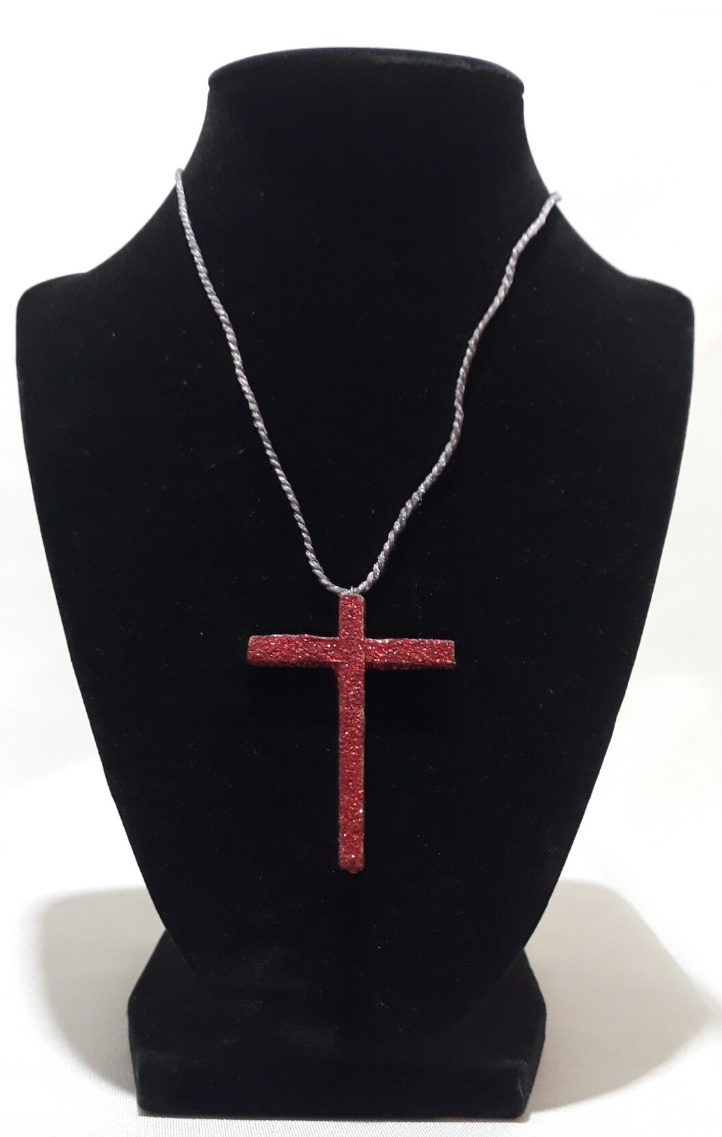 HL004 Necklace with Wood Cross Pendant painted with red and green glitter