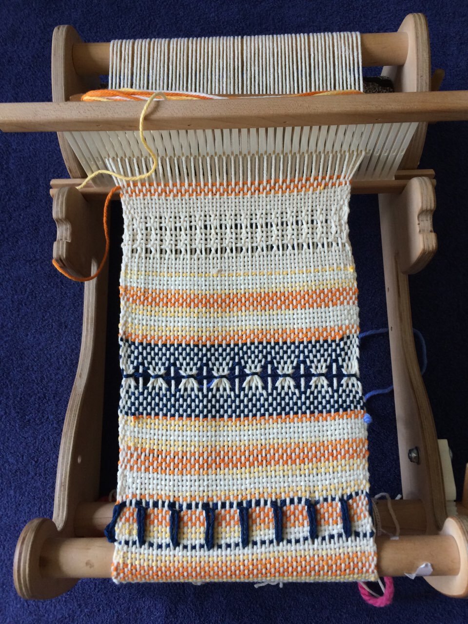 KY008 Woven Scarf, orange, yellow and blue cotton yarn