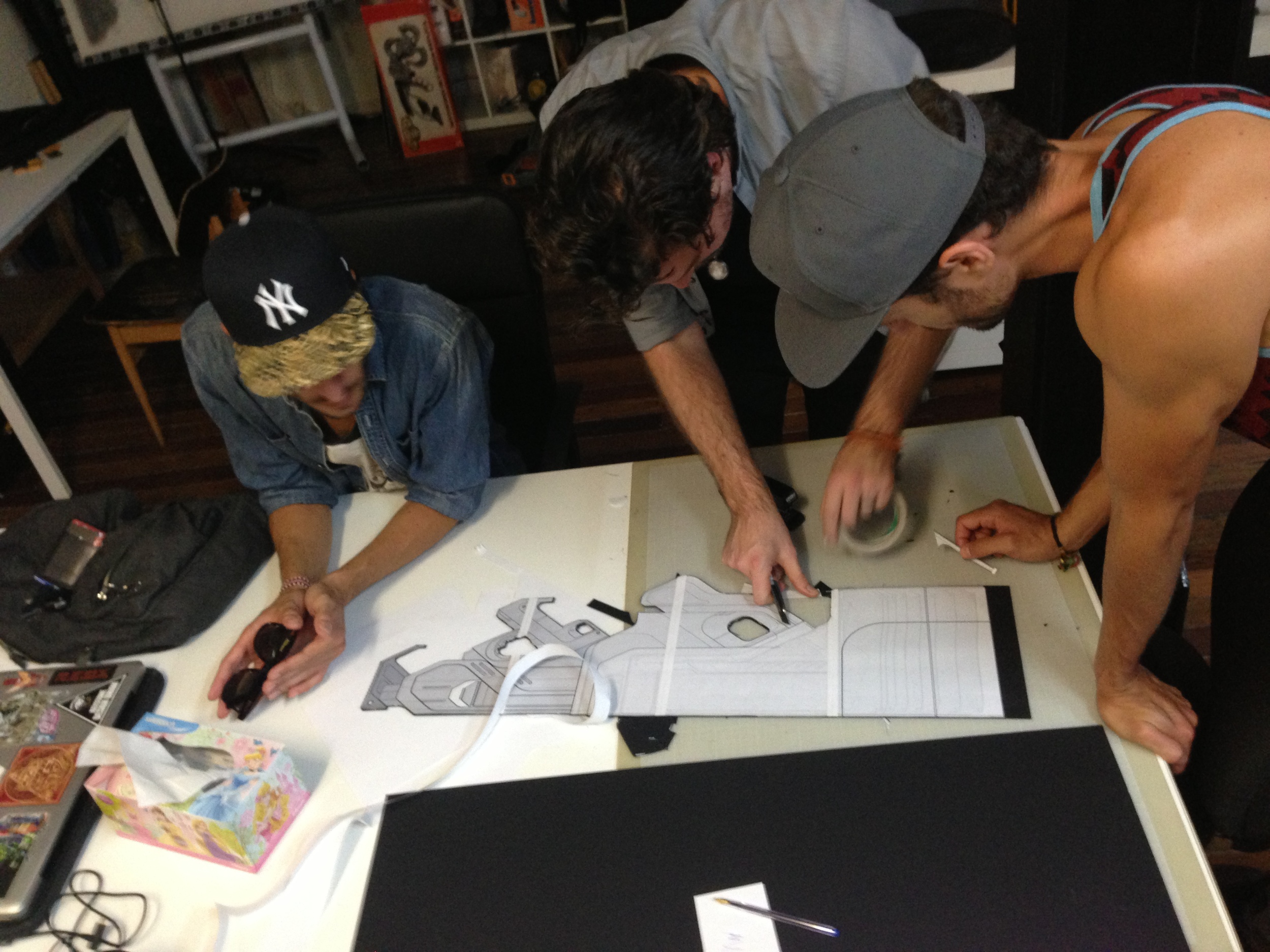 Working on the first scale mockup of the design with the Bakers