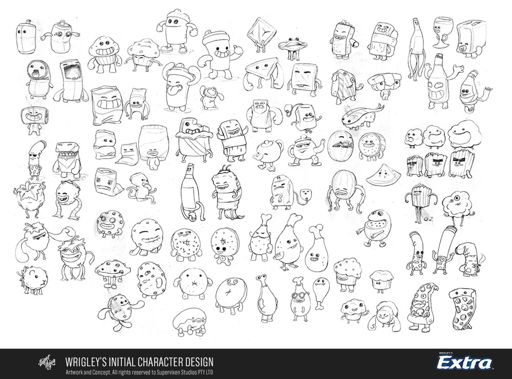 Some of the many characters made in the process of deciding the final 8.