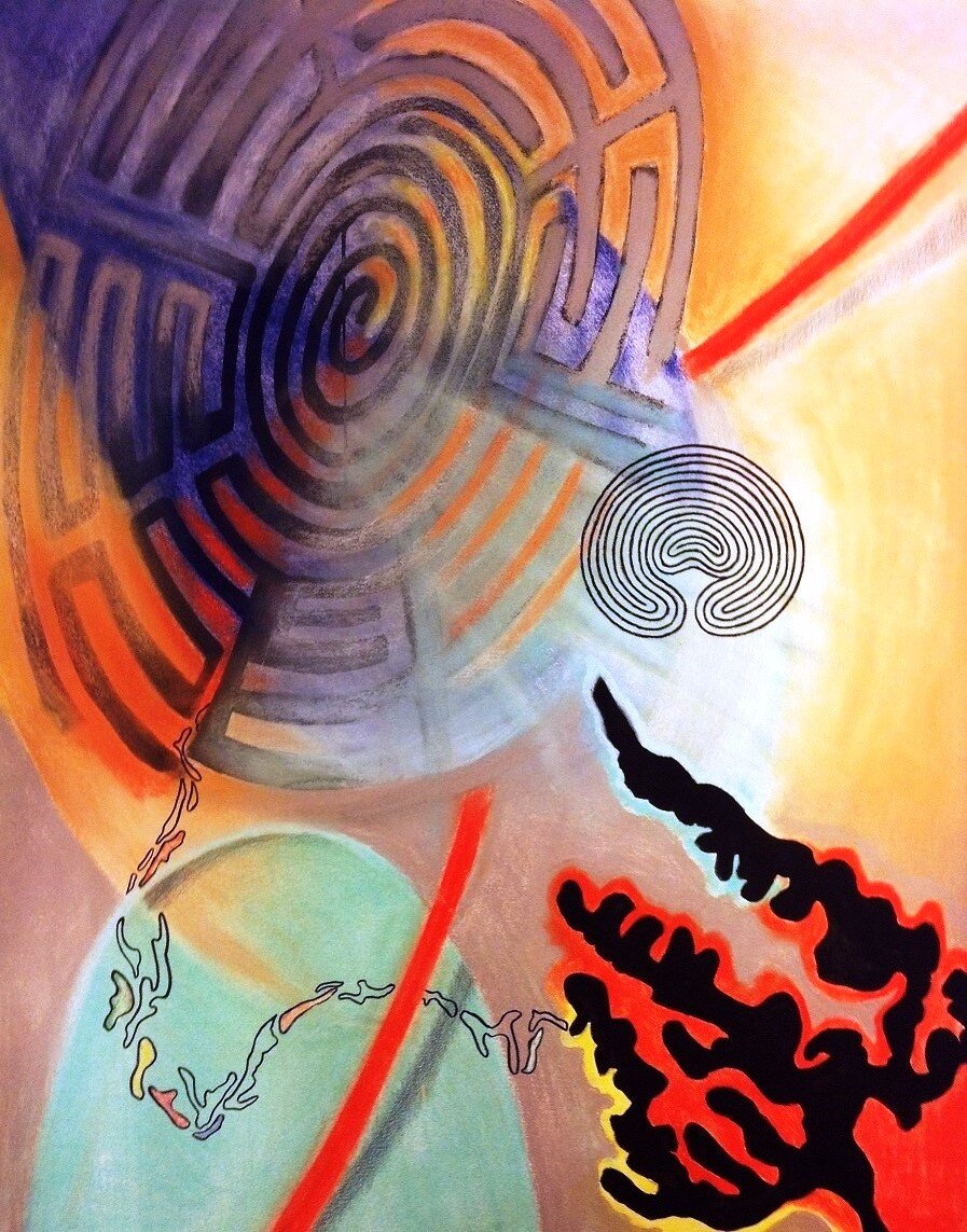   Vipassana II , 32 1/2” X 40”, India ink, colored pencil, pastel on paper, 2013 