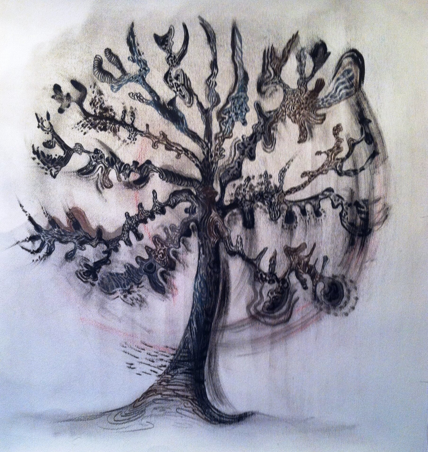   Cerebrum Tree (Gestation) , 27” x 31”, India ink, colored pencil, paper, 2013 