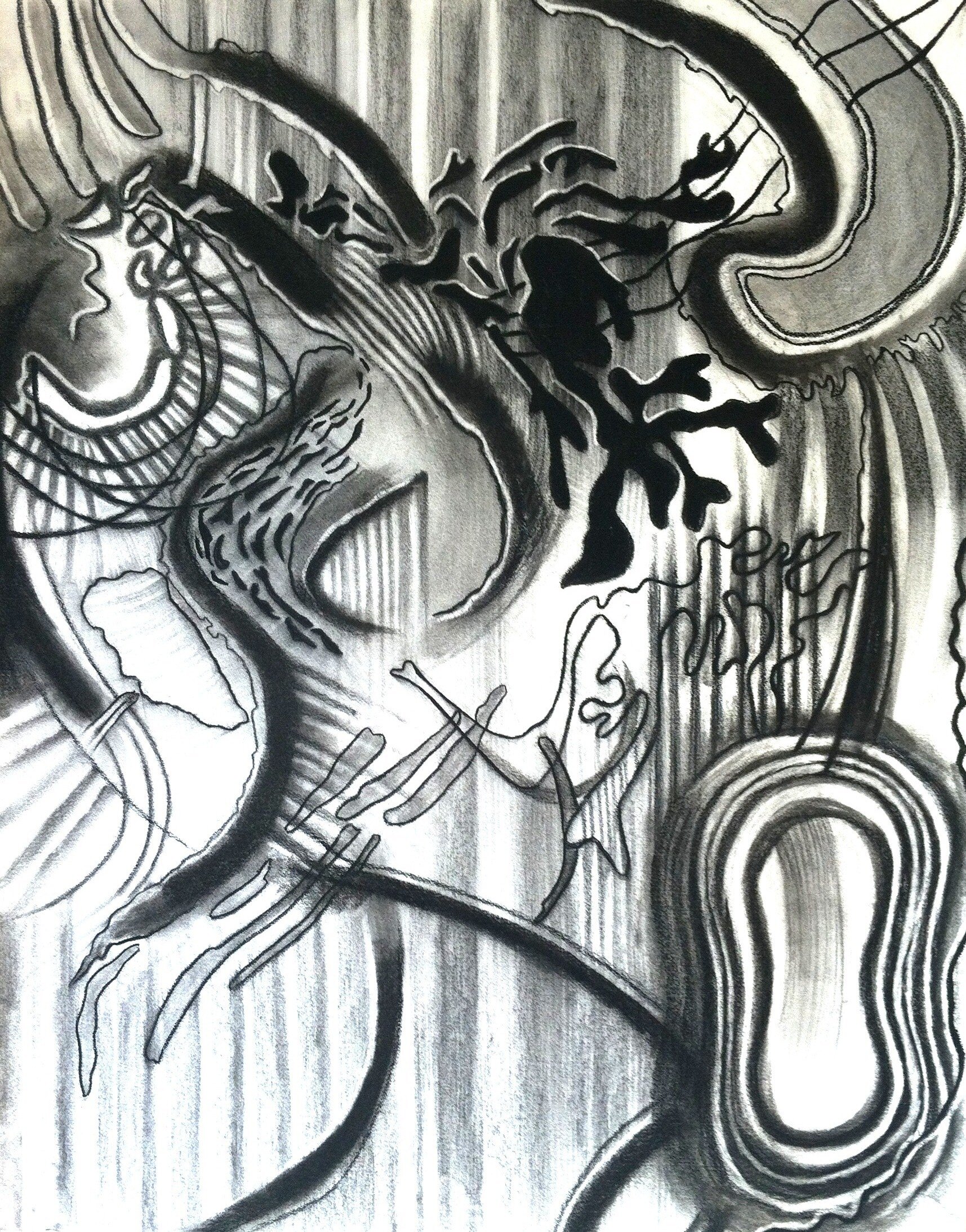   Hungry Ghost , 38” x 30”, Charcoal on paper, 2012 