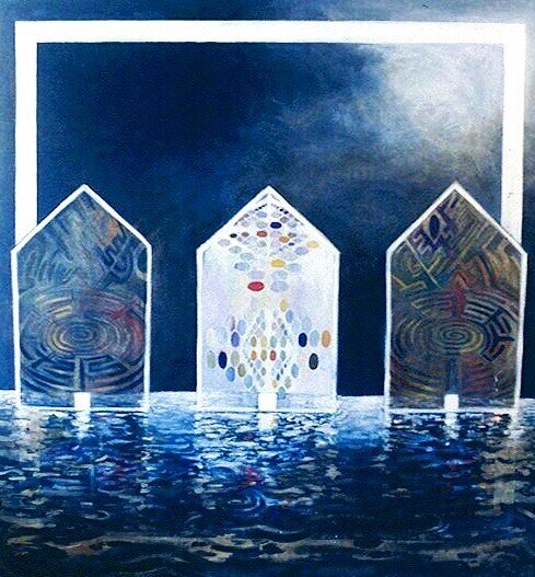   Hut Series (Water Shelters) , Oil, wax on canvas, 60” x 64”, 2000   