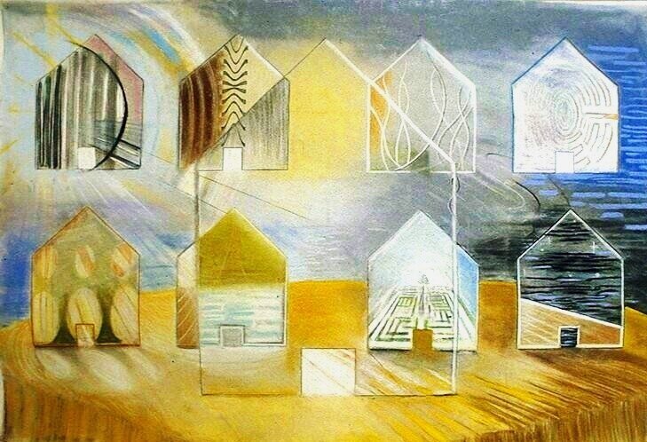   Hut Series , Pastel, colored pencil on paper, 36” x 47”, 1998 