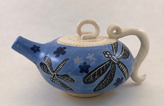 Lane Arris - Blue Teapot with Dragonflies - front.jpg