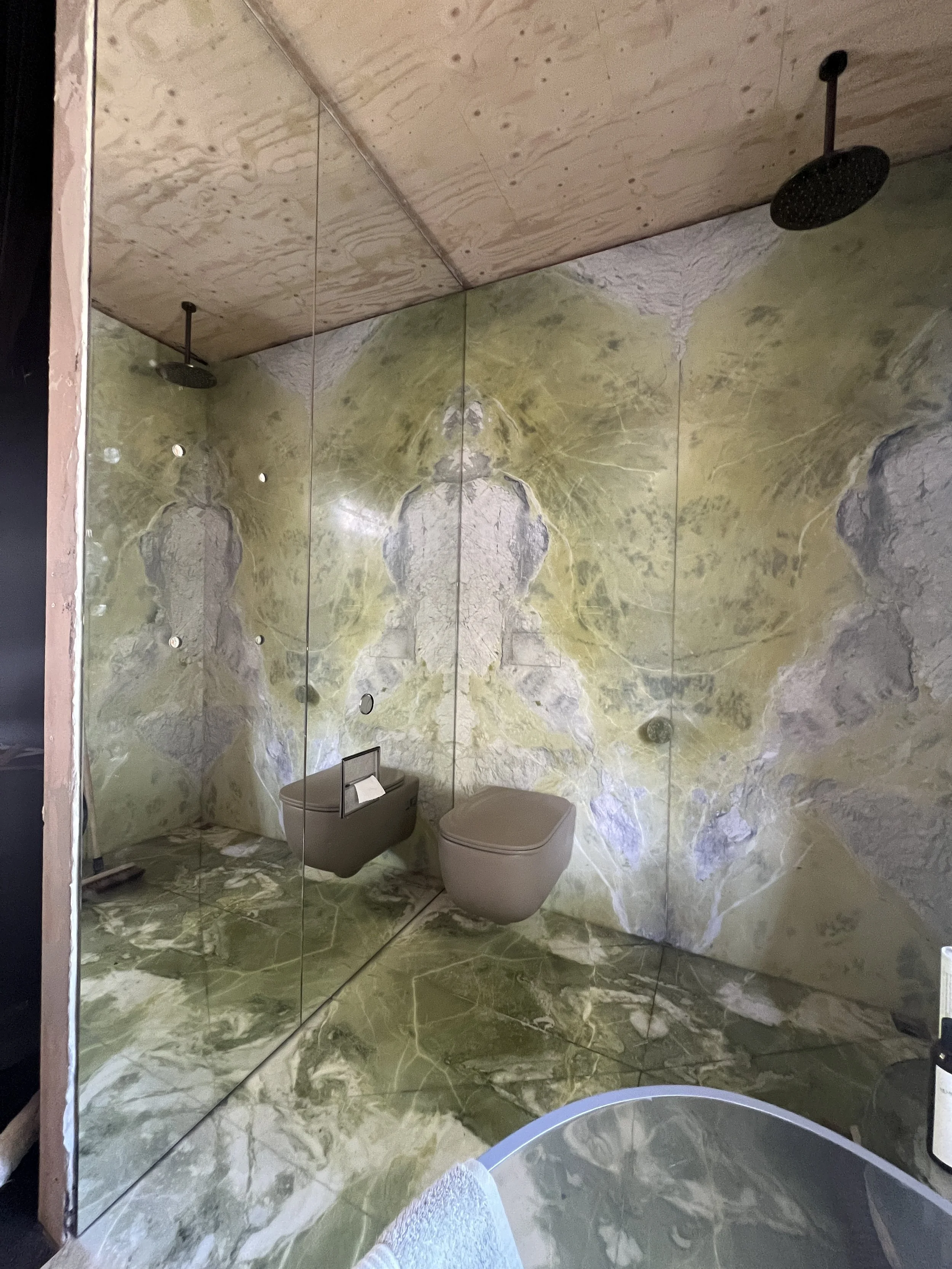 Mirror to shower wall