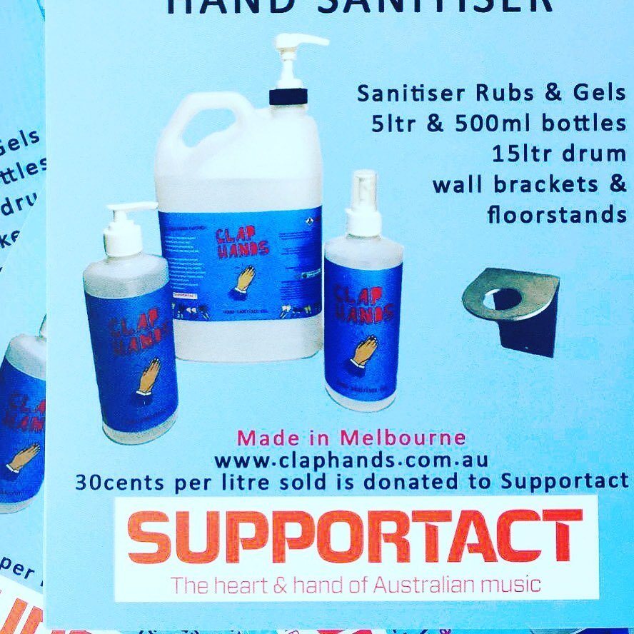 Hey we will be in Fitzroy Friday dropping off The Support-act Fundraiser with ClapHands Hand Sanitiser.
To the Tote . Any other Bar , cafe and hotel want a free sample. Just msg us. #pubs#supportact #music #musicvic #festival#compost#melbournecafe