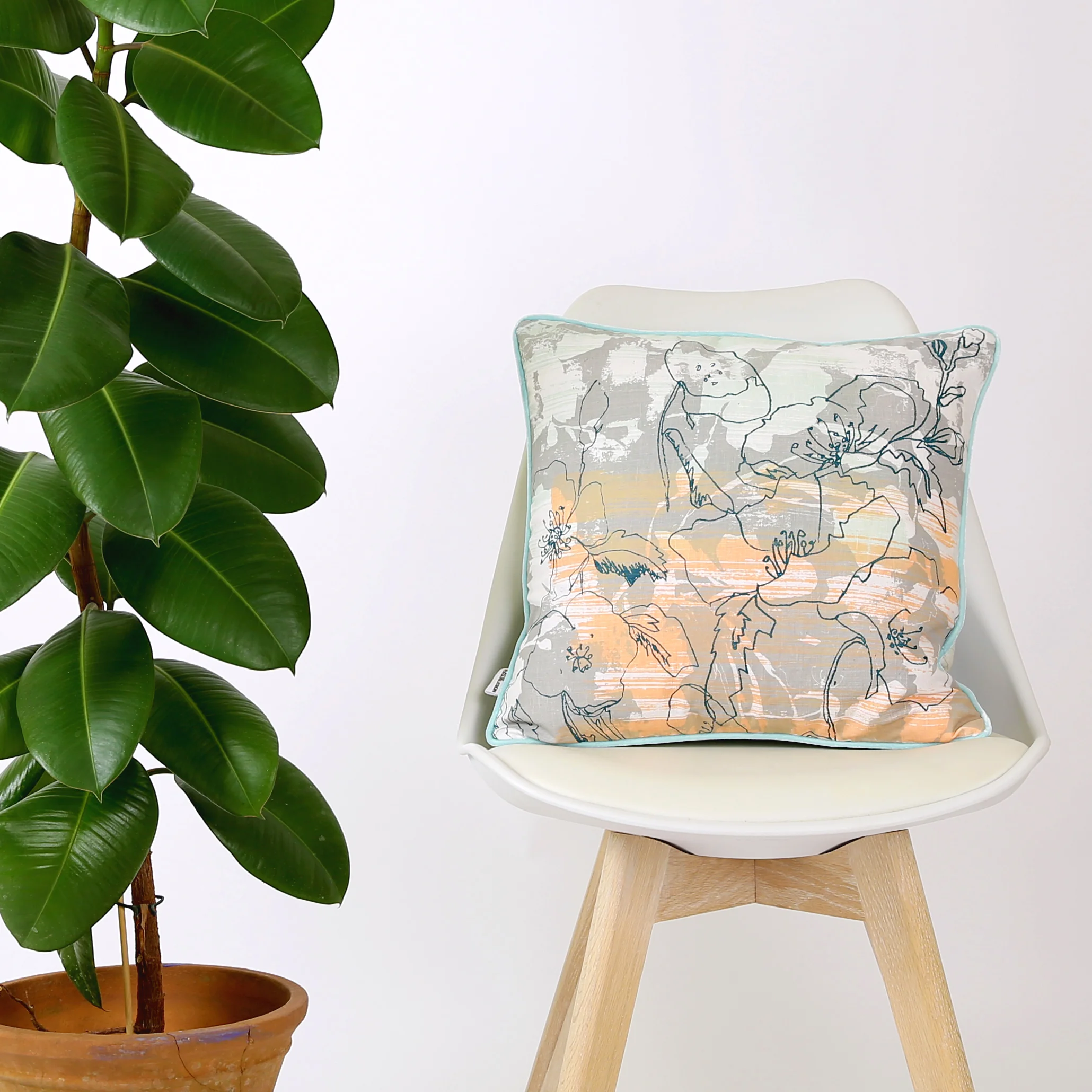 Emma floral screen printed cushion front