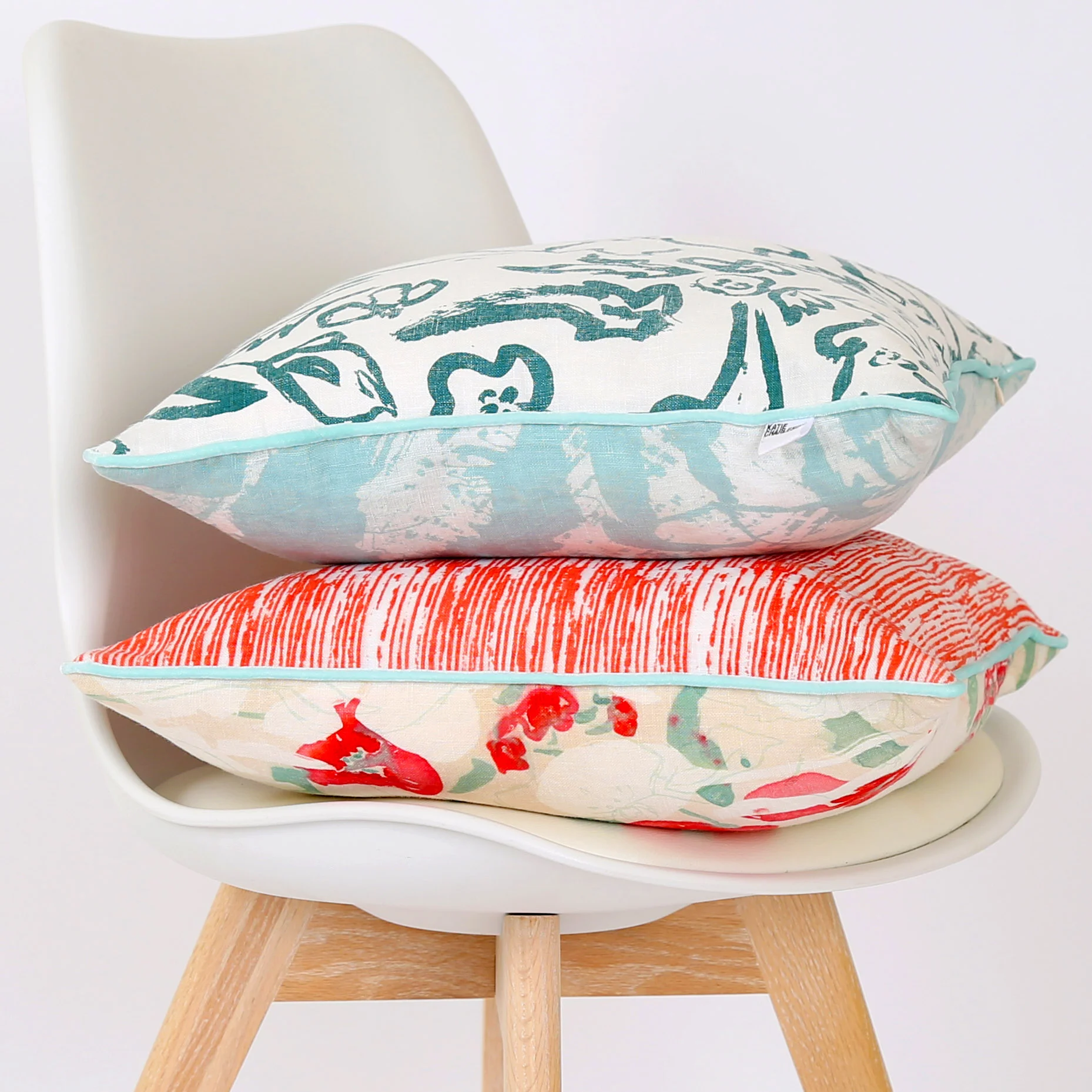 screen printed floral cushions red and teal