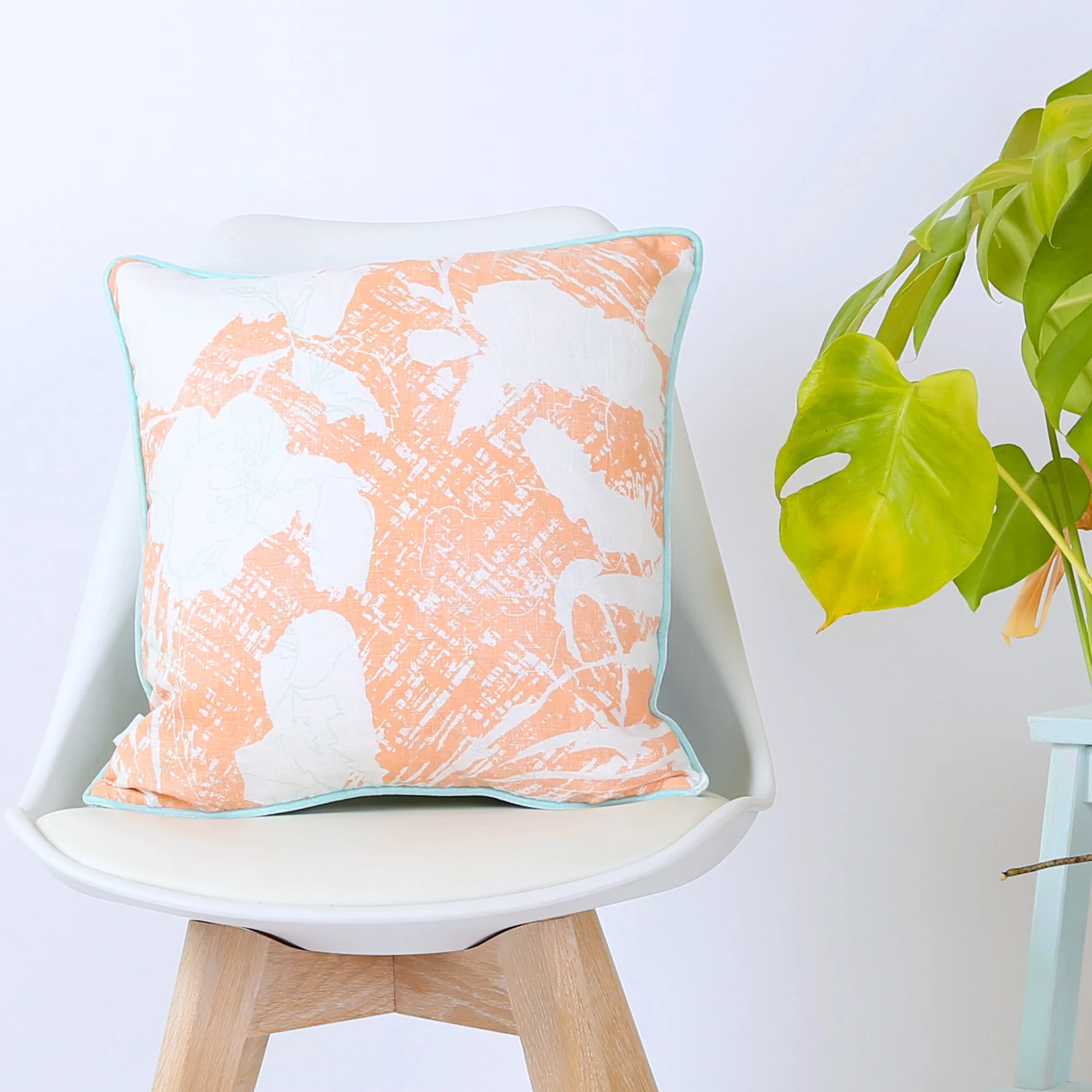 screen printed floral cushion peach