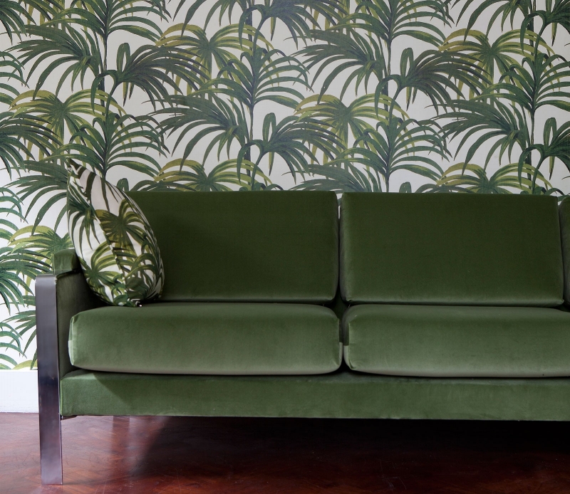 House of Hackney Palmeral wallpaper with Martello velvet sofa