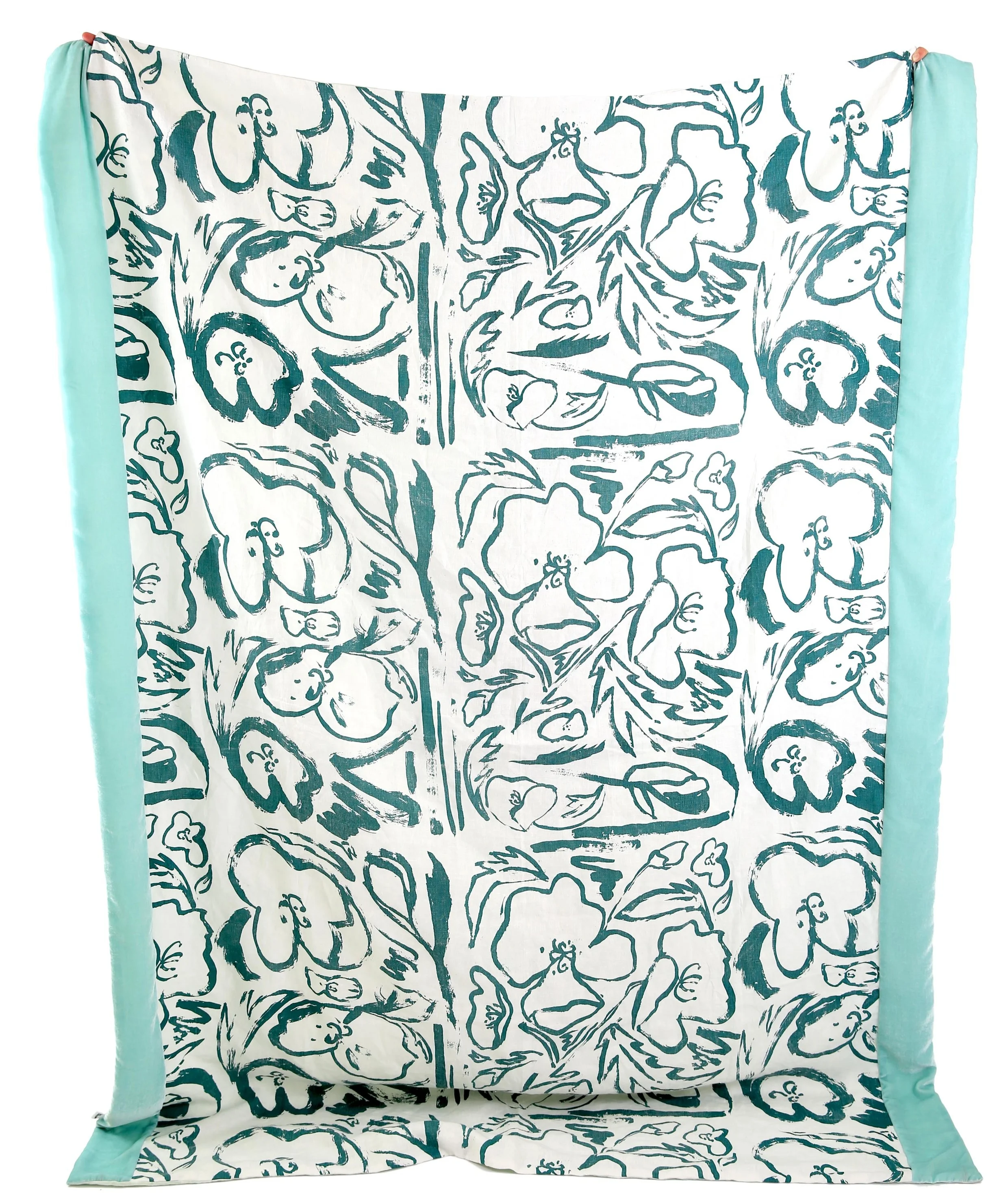 Screen printed teal floral throw on katiecharleson.com