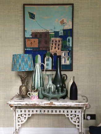 A beautiful collection of eclectic artwork and objects in Ferney Hall, balanced with colour and shape. Photo credit House &amp; Garden