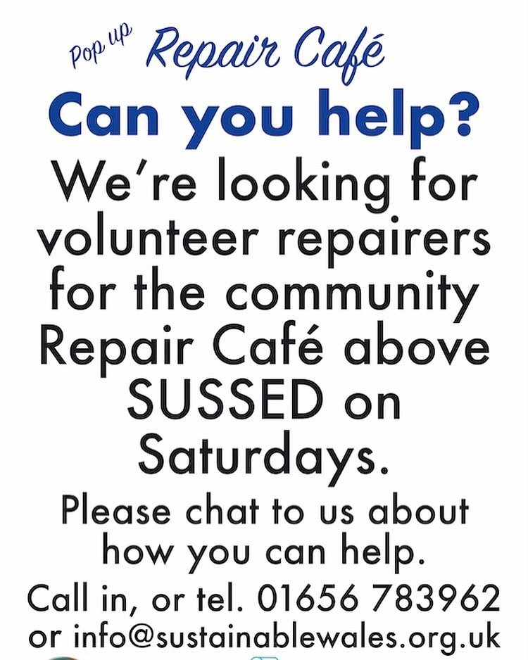 we are looking for volunteer repairers to help out at our pop-up repair caf&eacute; above SUSSED on Saturdays #porthcawl #repair