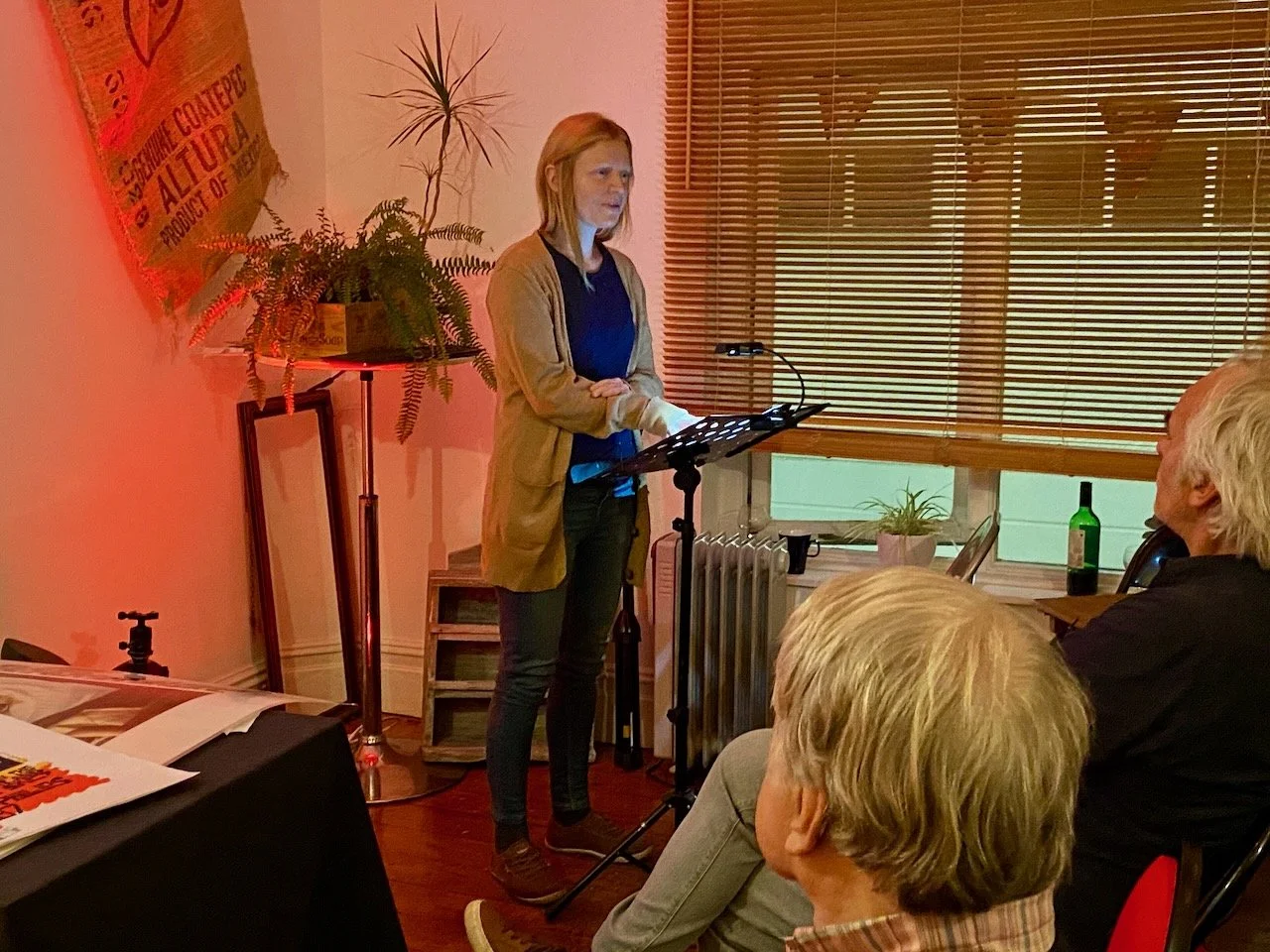 Laura Wainwright reading at the Green Room Porthcawl 2022