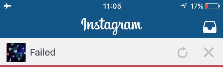 STEP 4: If you don't post it to Instagram it won't save to your Camara Roll. So go into Airplane Mode then post it - you'll see the 'Failed' message and you can press the X to dismiss it. Instagram will now forget all about the image and not attempt to repost it when you have connectivity - but you'll still have the edited pic saved to your phone.