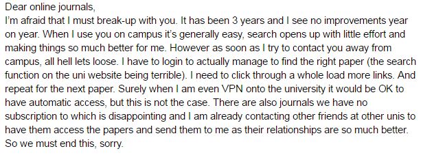 An example of a usefully insightful Break-up Letter... Participants write these by hand but Emma wrote them up for ease of searching / reading. 