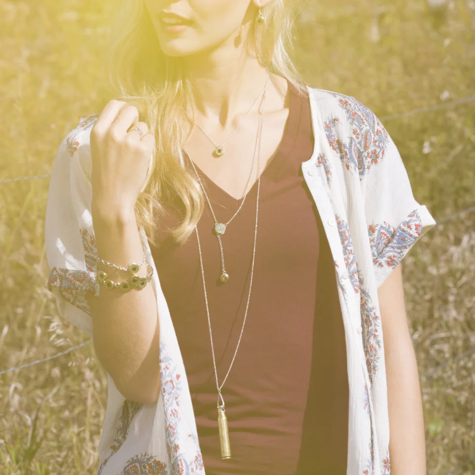 Long Bullet Necklace with Black Stone