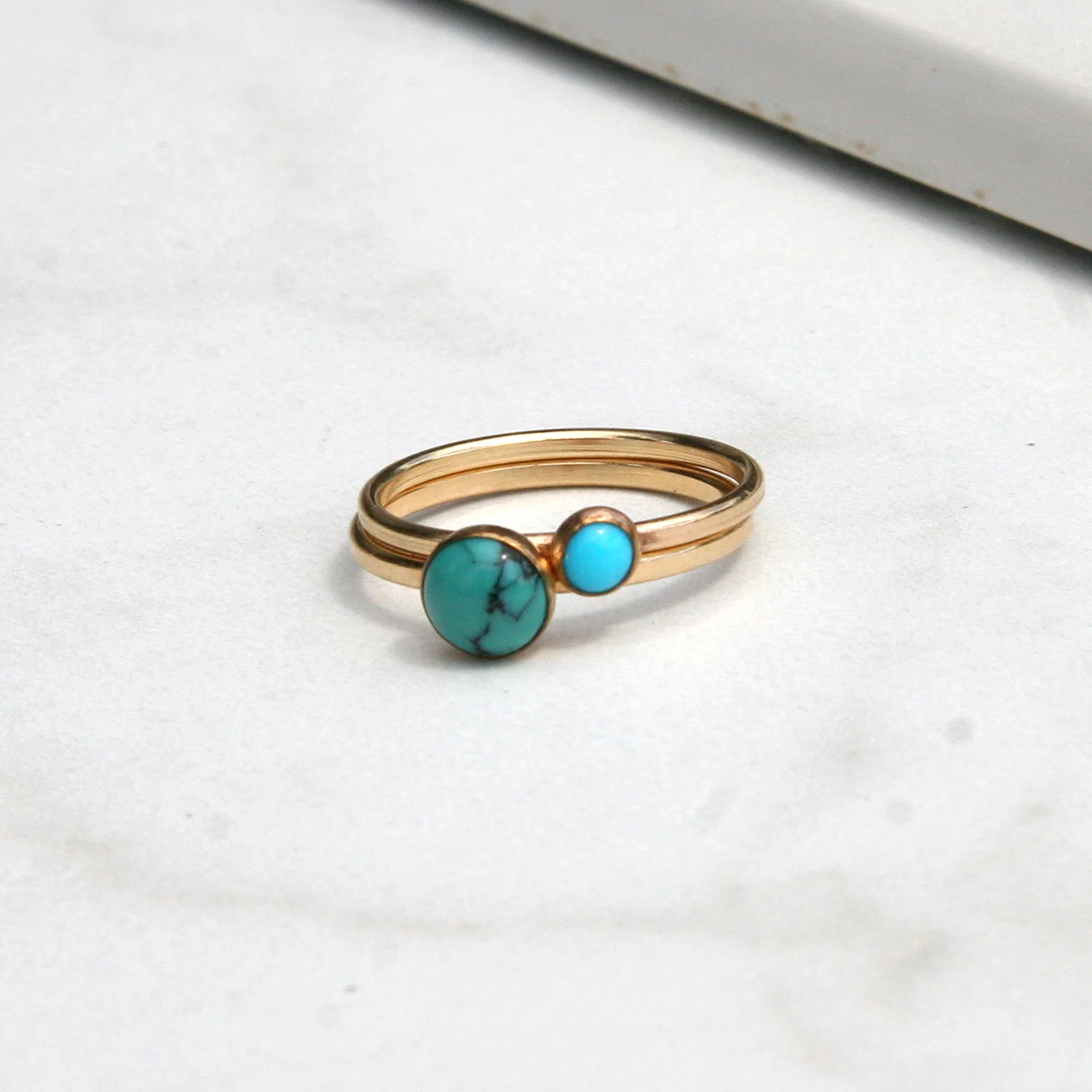 14K gold double turquoise ring