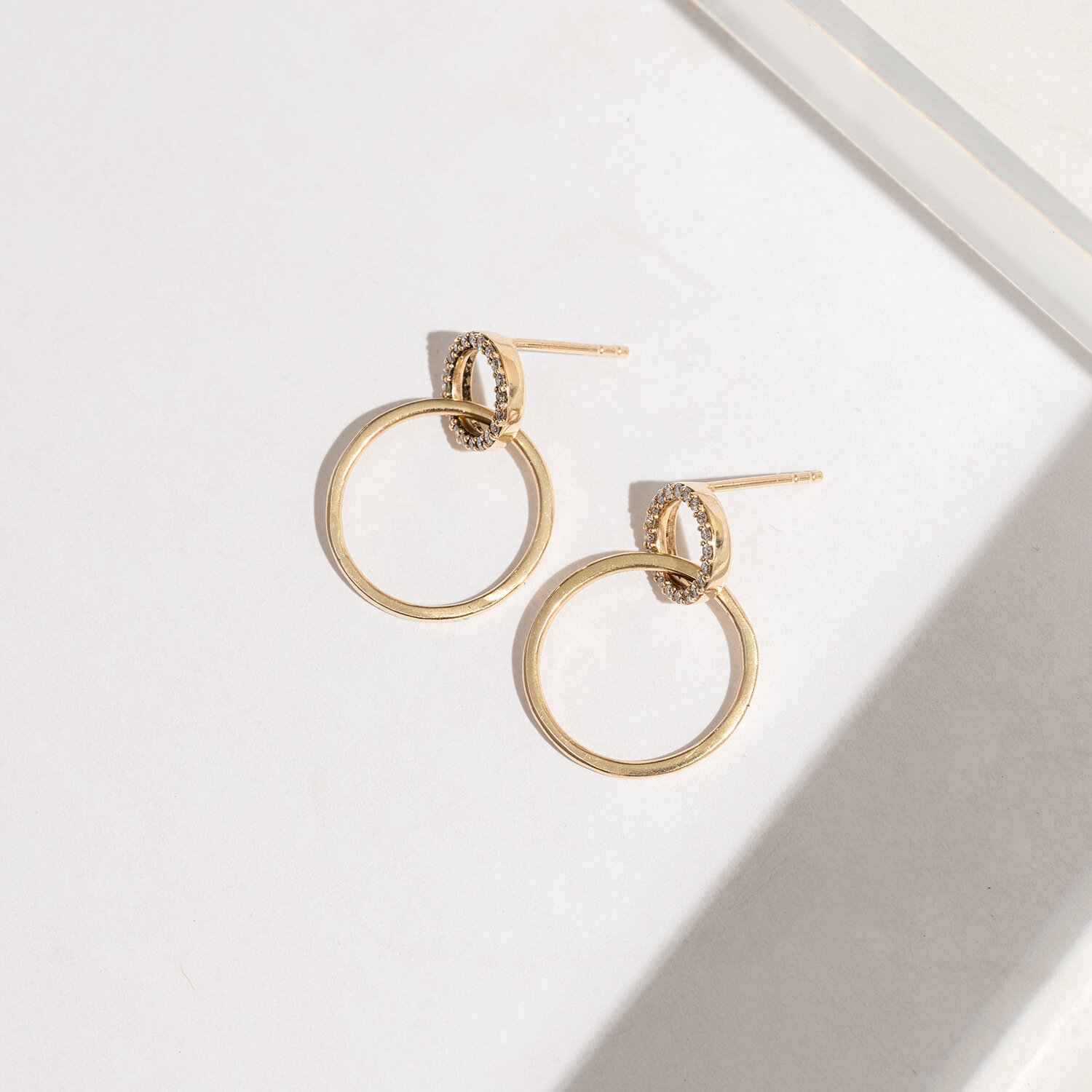 Diamond and gold stud hoops