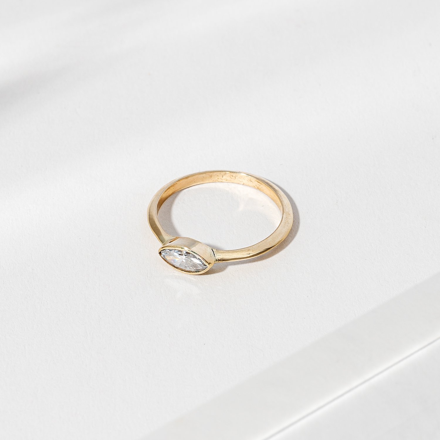 Knife edge marquis diamond ring