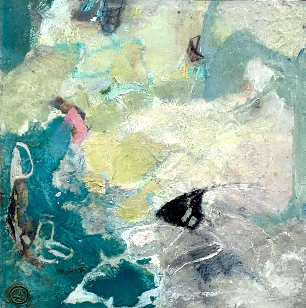 Alone in the Reef, 8x8, encaustic astine Anne Stine.jpg
