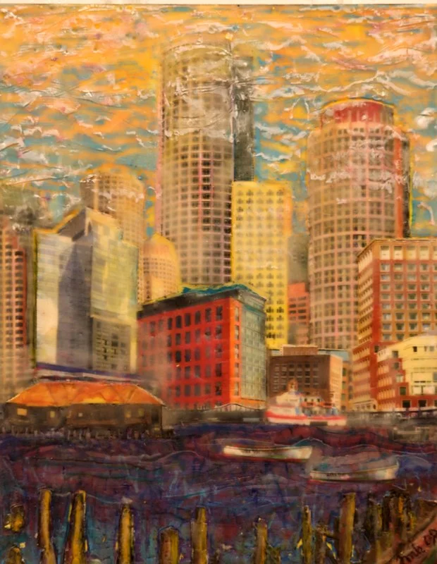 City Series Encaustic Collage III, Boston MA
