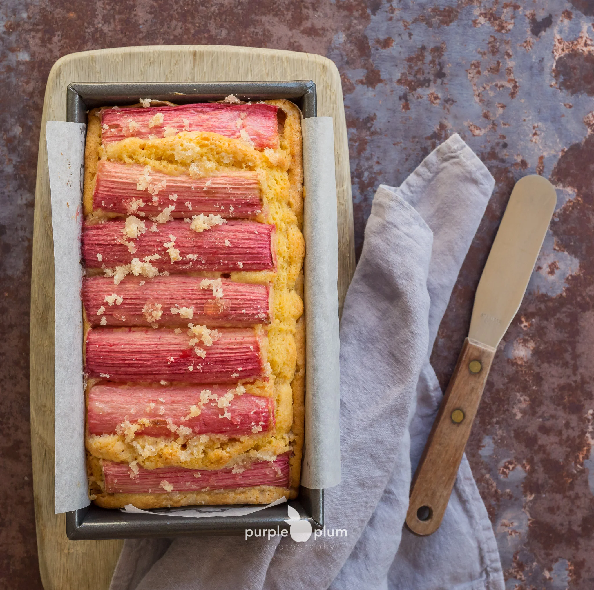Rhubarb and Cardamom Custard Cake - fresh out of the oven
