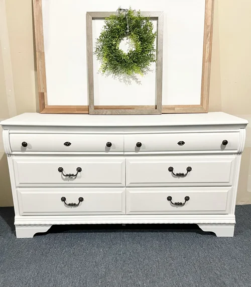 white dresser with black top SOLD*** Vintage White 11 Drawer Dresser