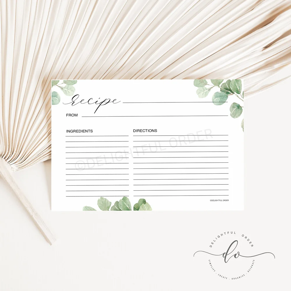 4x6 Greenery Recipe Cards  Delightful Order
