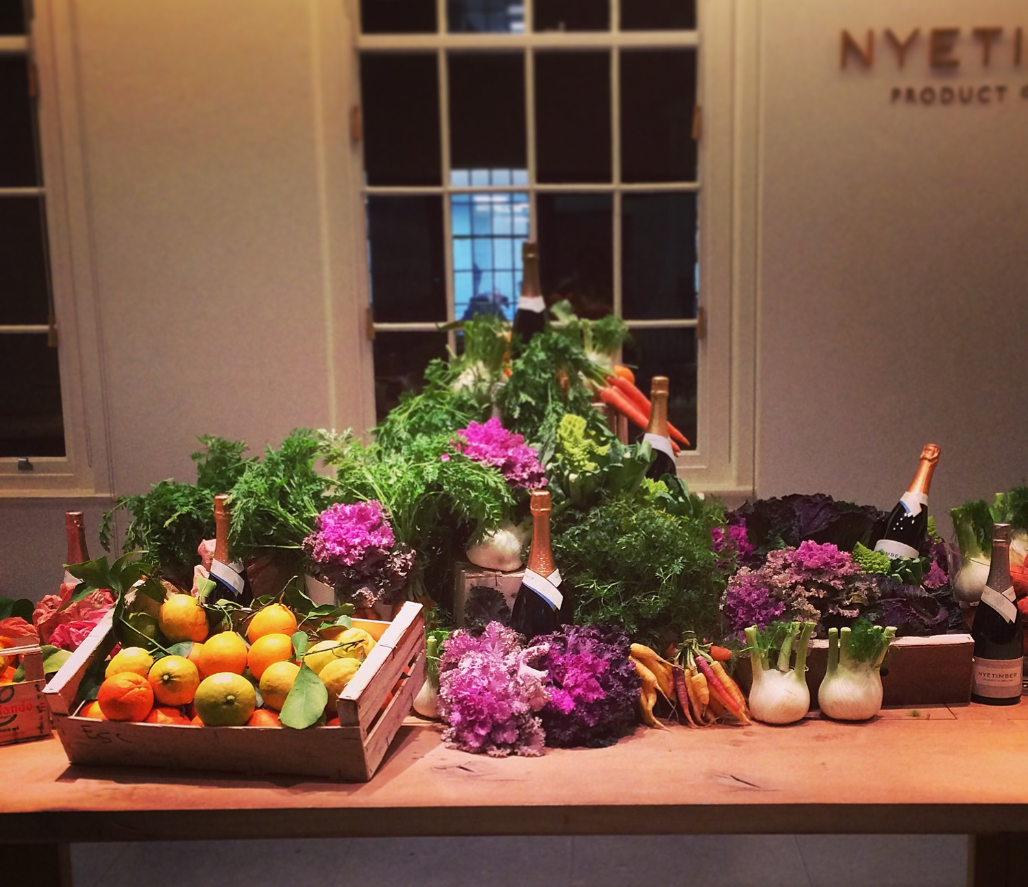 Our display of Natoora ingredients at Nyetimber HQ