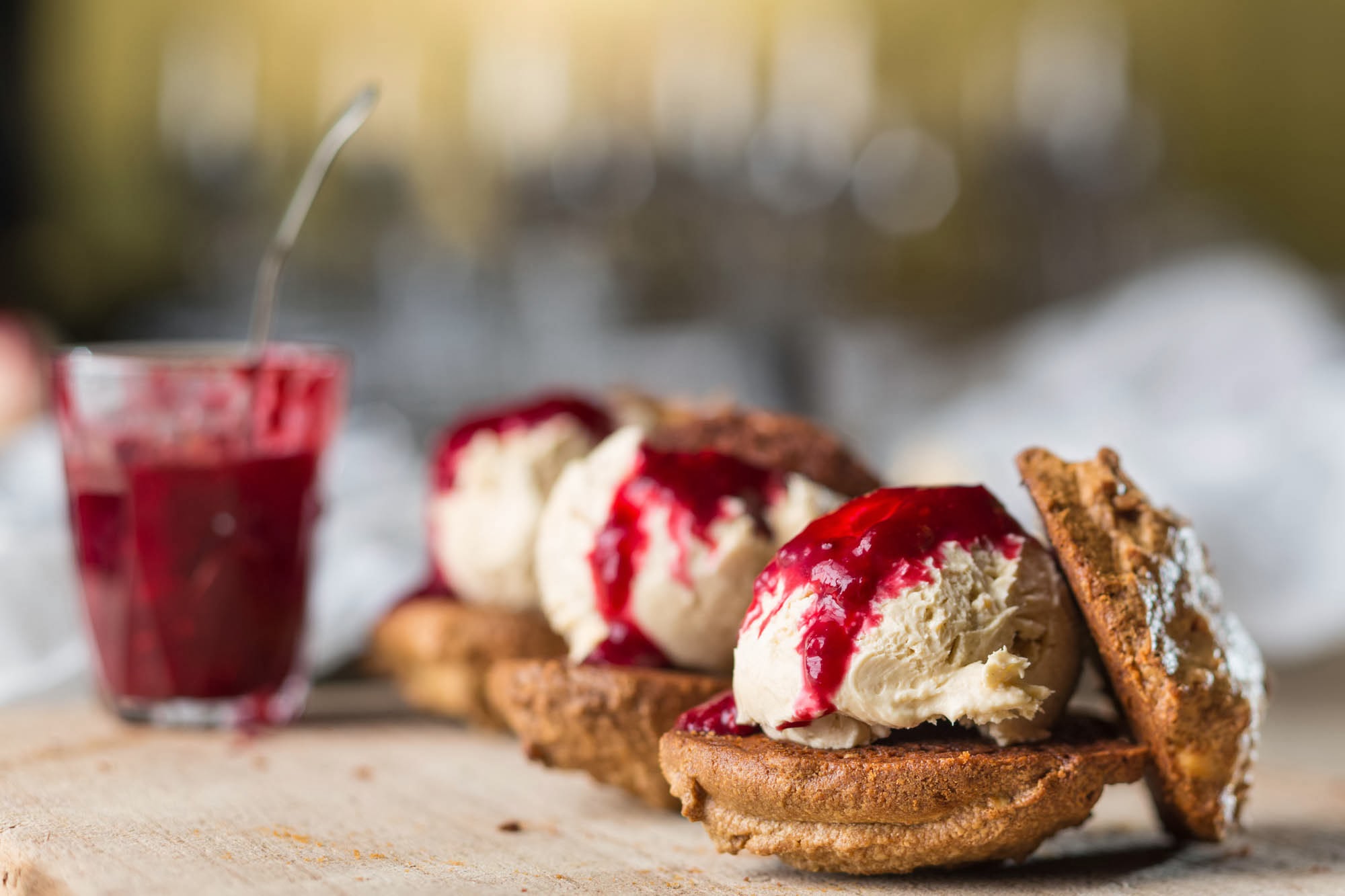Peanut butter and jelly ice cream sandwiches