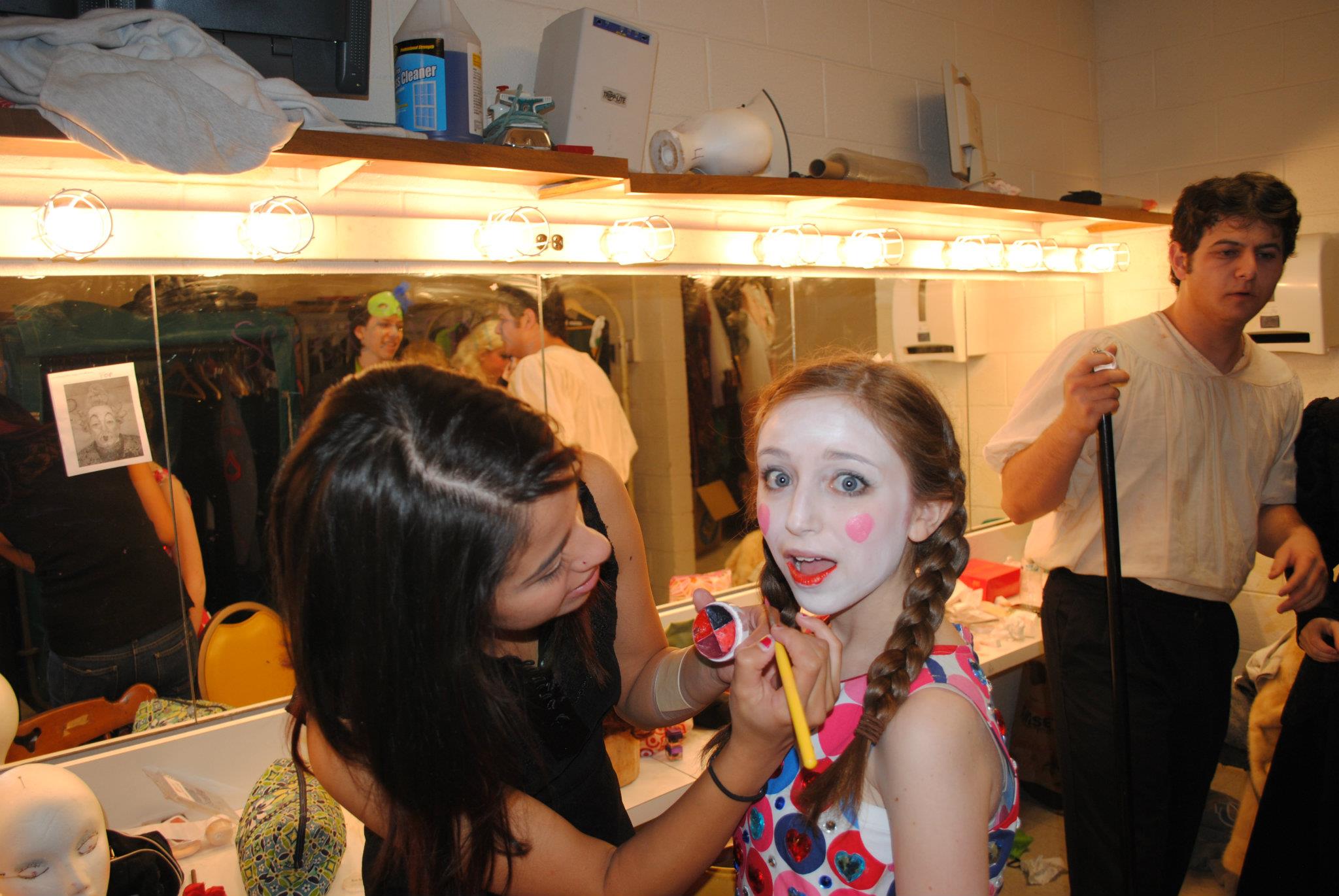 Me, in the early days of my passion for makeup doing makeup for my high school's theatre department