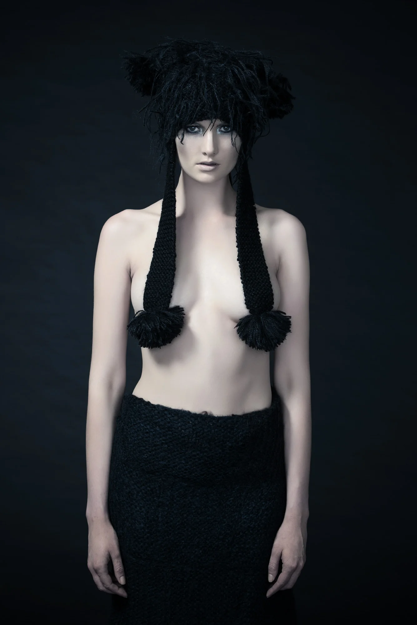 Squares Wrap Two By hand using mohair fibres Pom Pom Hat By hand using merino & mohair fibr