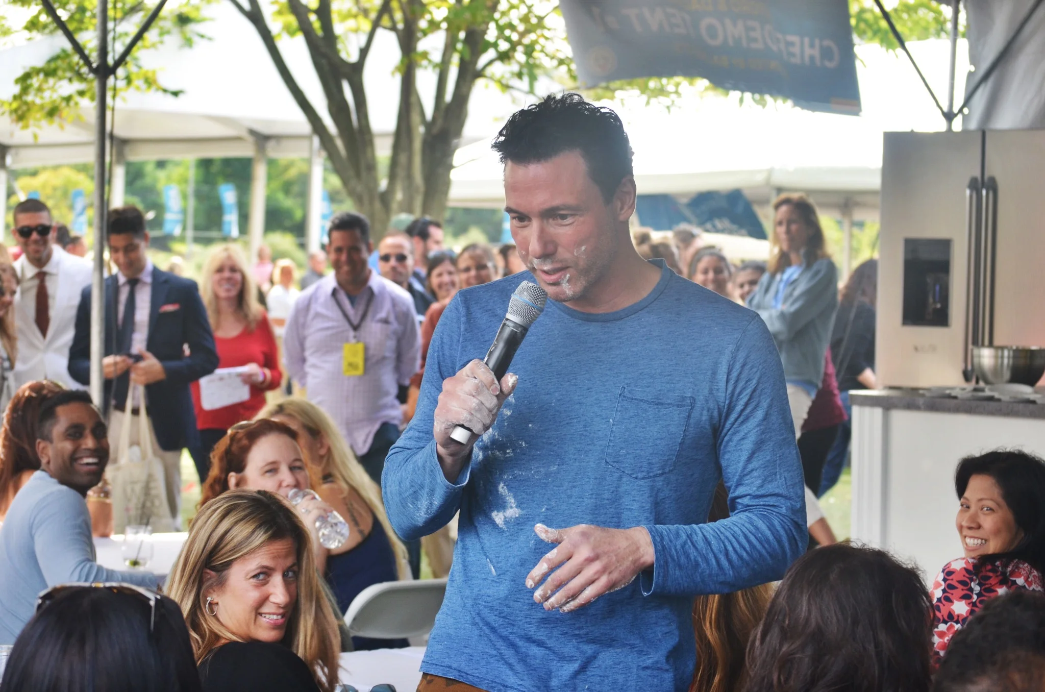 Chef Rocco Dispirito getting a little messy during his demo
