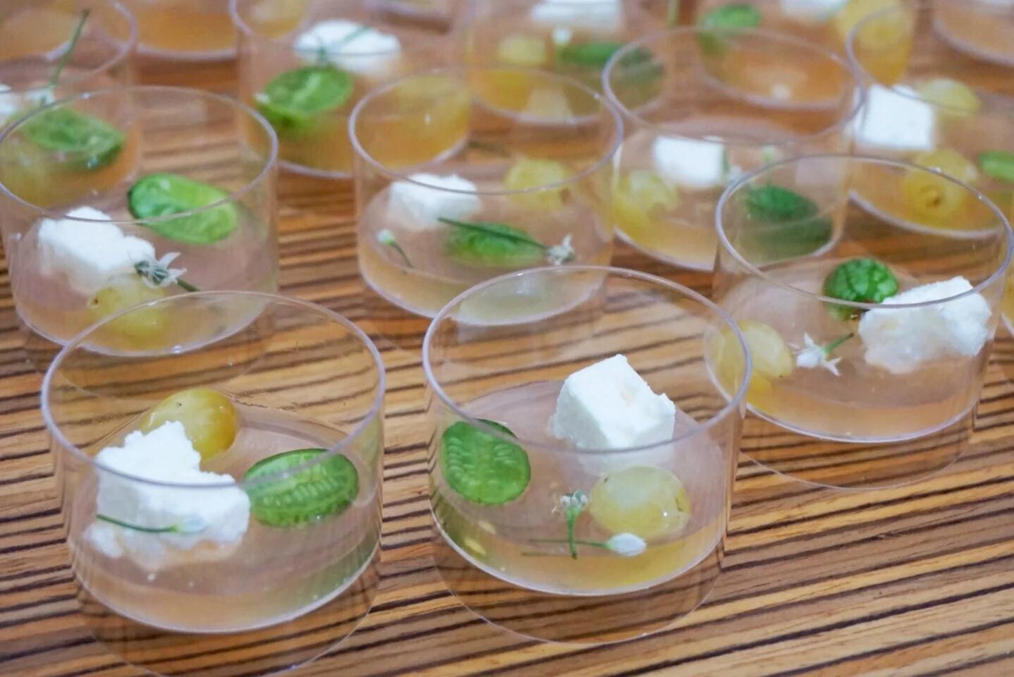 Gazpacho consomme with barrel-aged feta from elm restaurant 
