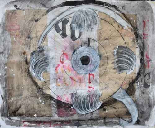 Diplopia, mixed media on paper, 24 x 24 inches