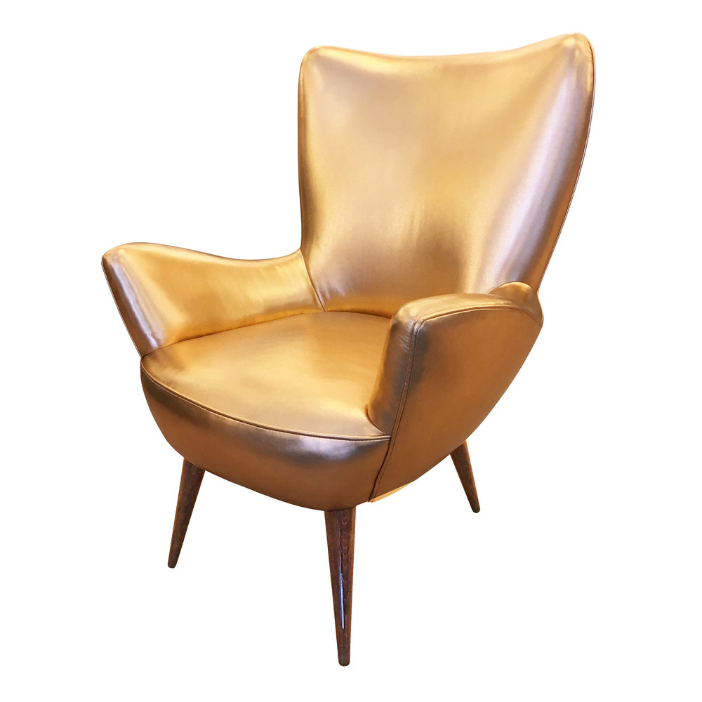 gold leather italian midcentury armchair — gaspare asaroitalian modern —  italian mid century modern furniture and lighting— new york ny