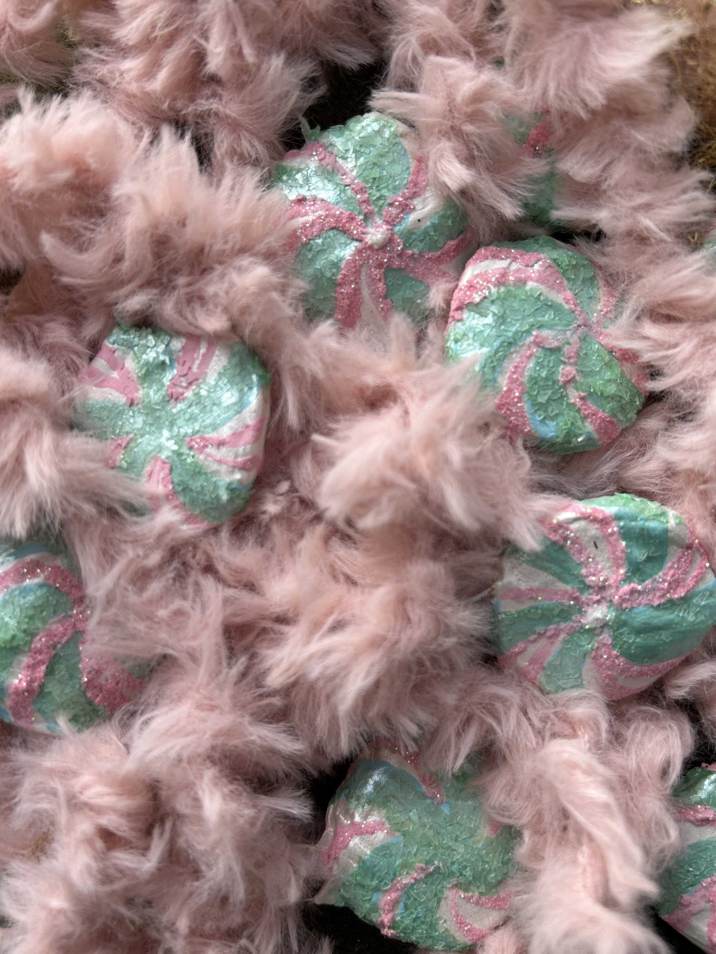 Paper Maché Green and Pink Peppermint Garland