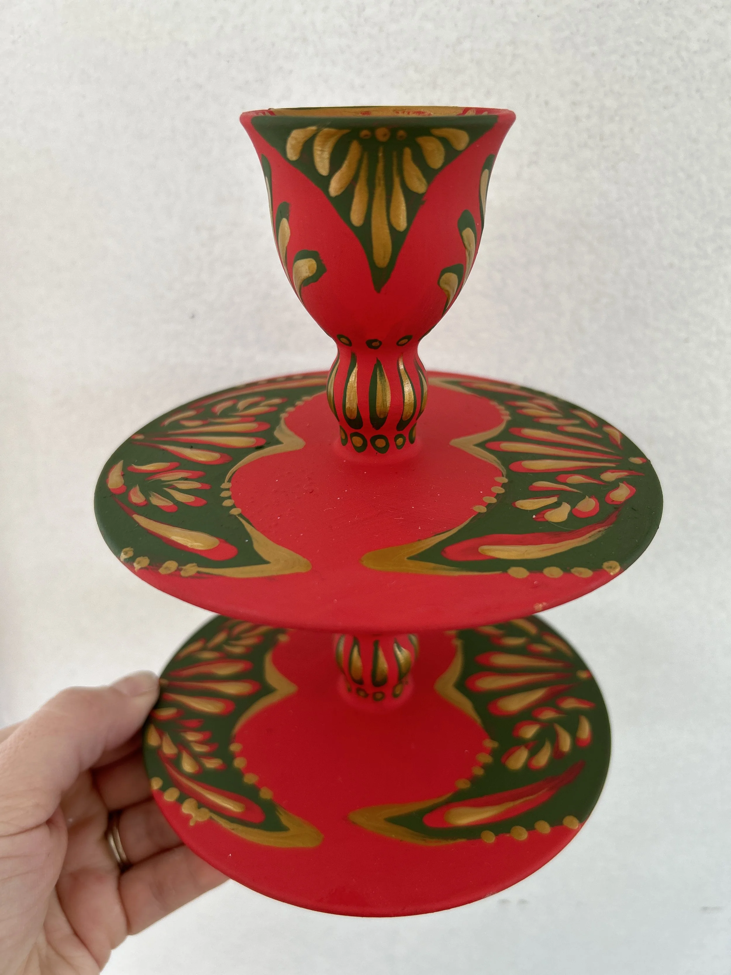 Red and Green Flourish Candlesticks - Set of 2
