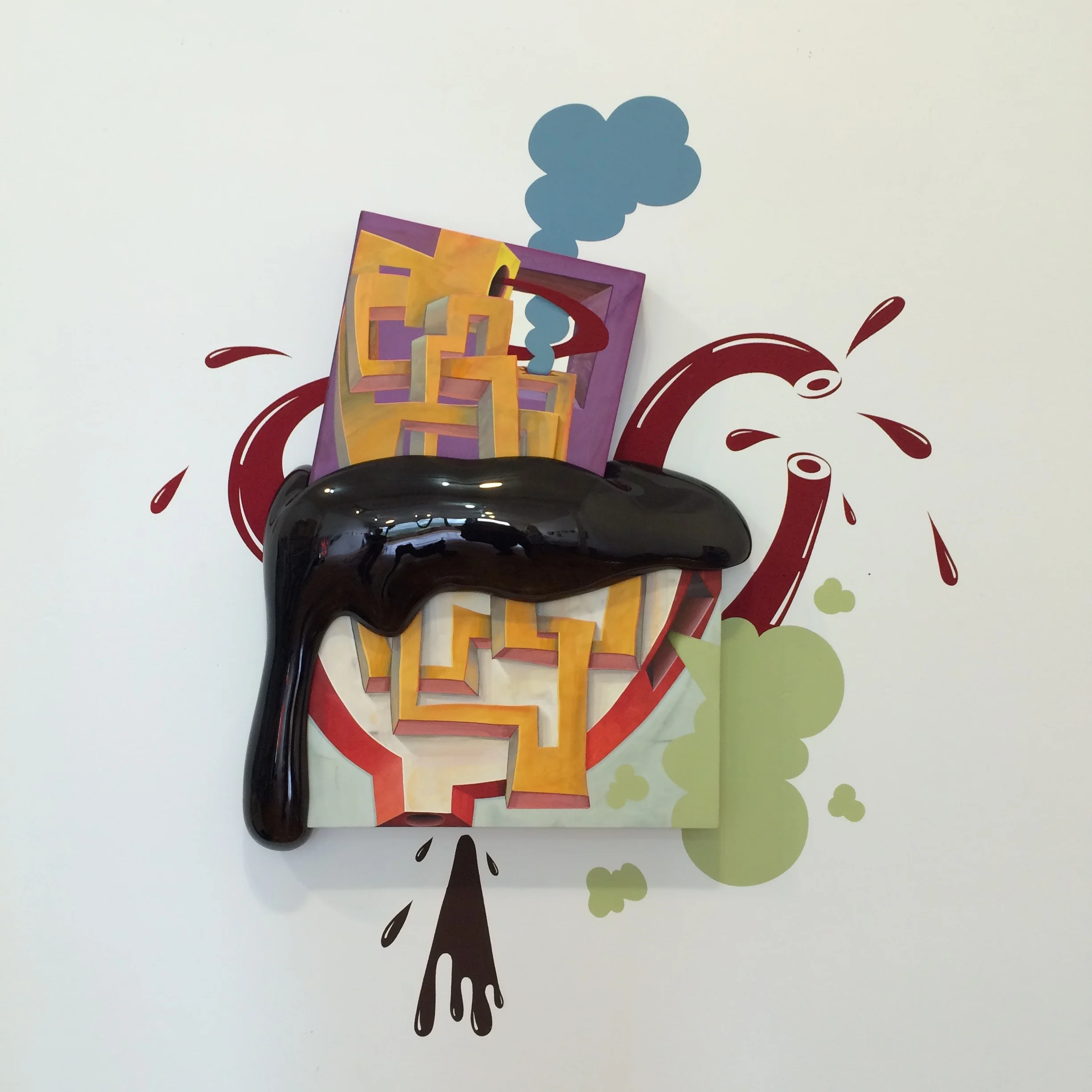 Steve DeFrank, I Wish My Mom Married Santa Claus , casein, aqua resin, black chrome on wood panels , 40" x 40" x 7", 2016