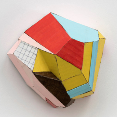 Janice Caswell, Construction 41 , acrylic, ink and collage on cardboard construction, 7" x 7" x 4", 2015