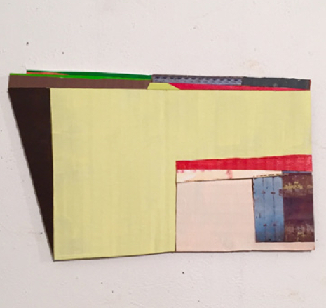 Janice Caswell, Construction 14, a crylic, ink and collage on cardboard construction, 6" x 10", 2015