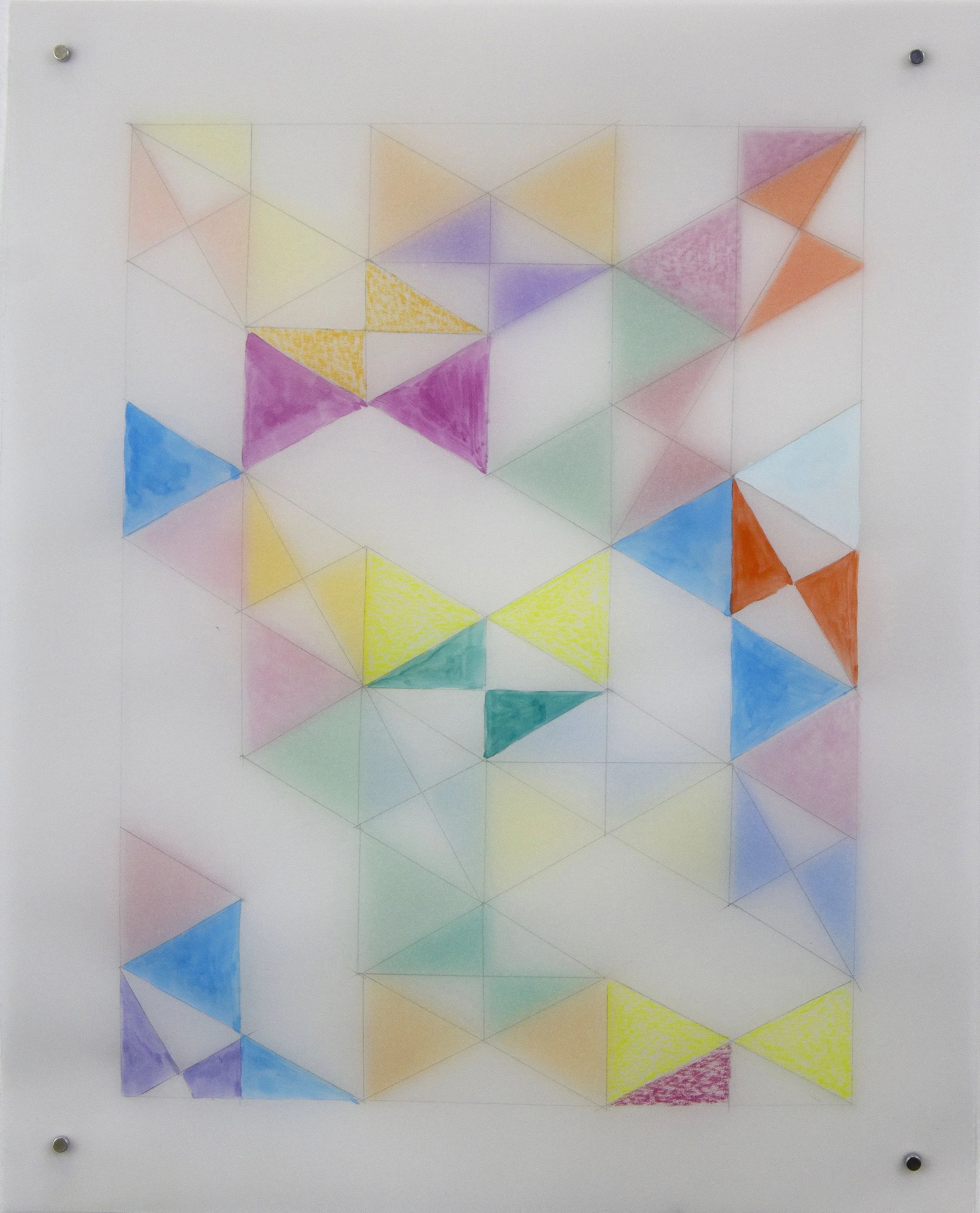 Alex Paik, Rearrangeable Drawing - Hexagon (Klint), gouache and colored pencil on vellum sheets, 10" x 8", 2016
