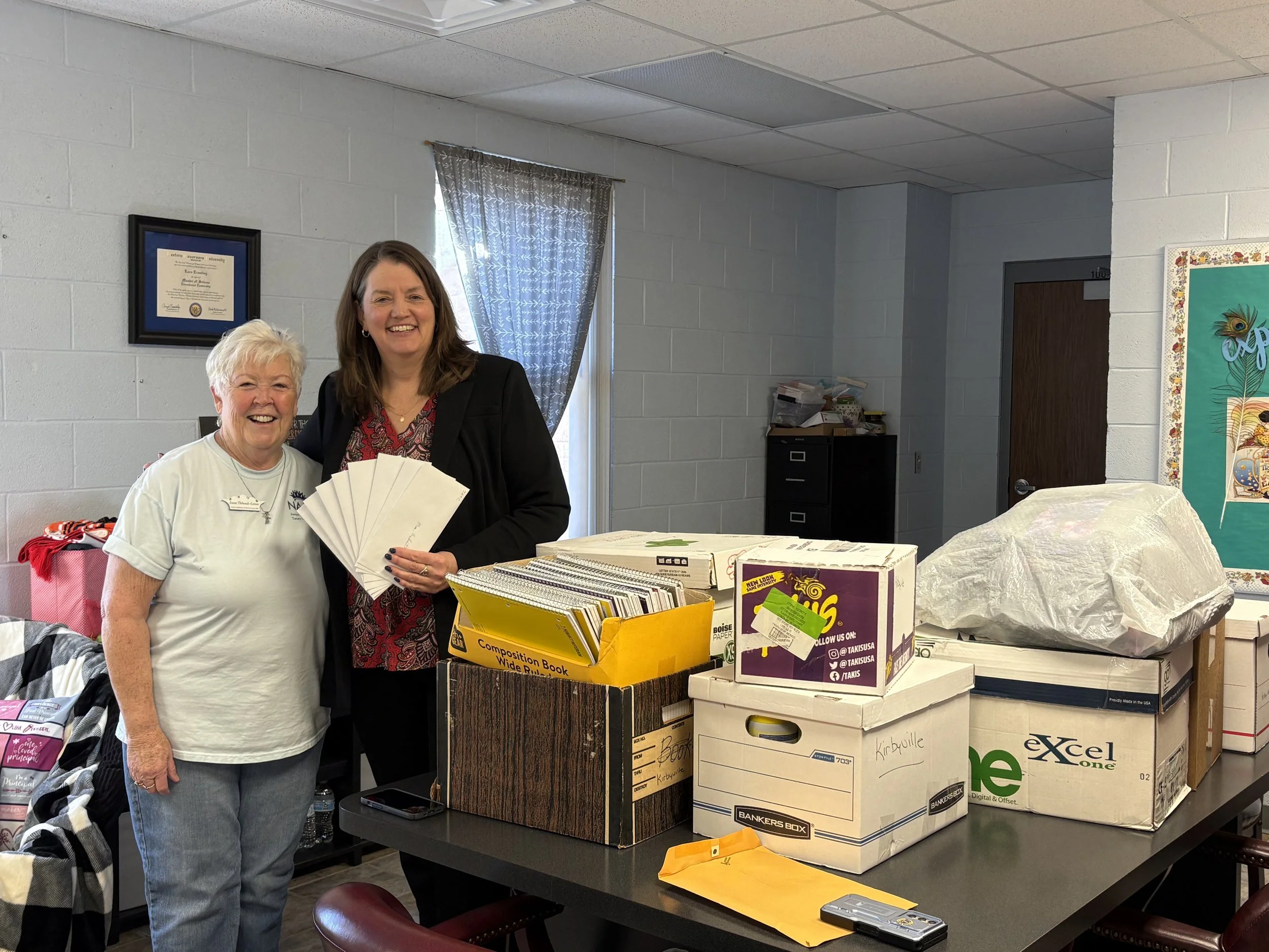 School Supplies-Kirbyville, JATC Member Susan Thibeault-Linton and Principal Lara Ernsting.jpeg
